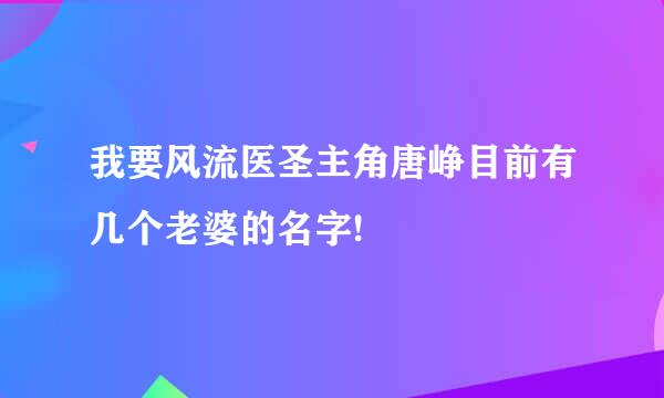 我要风流医圣主角唐峥目前有几个老婆的名字!