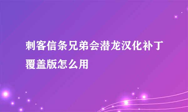 刺客信条兄弟会潜龙汉化补丁覆盖版怎么用