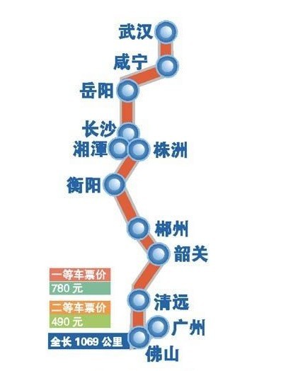 武广高铁的路线图