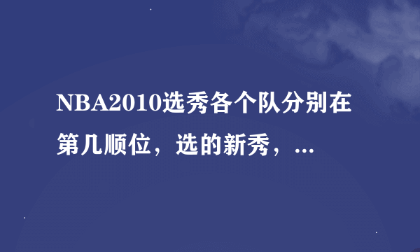 NBA2010选秀各个队分别在第几顺位，选的新秀，和新秀情况介绍？